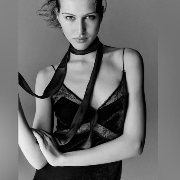 NWOT Zara Black Velvet Lace Maxi Dress - Picture 2 of 5